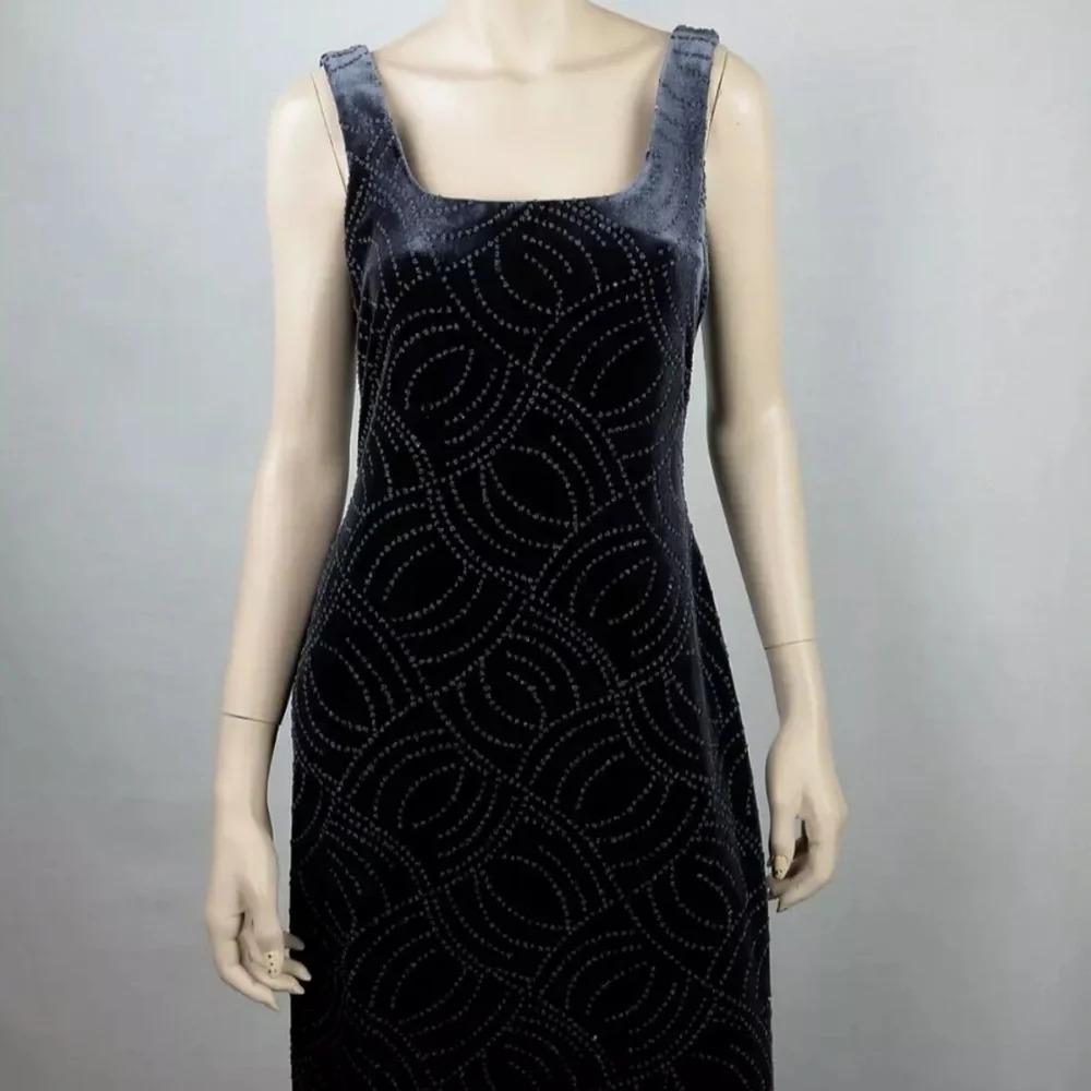 Vintage Algo Beaded Charcoal Velvet Maxi Dress Size 8